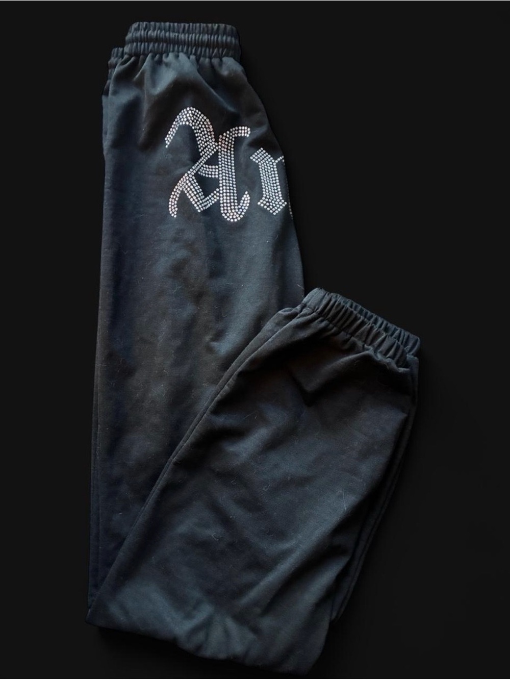 Black Sweatpants with Rhinestone Script Detail - Picture 1 of 3